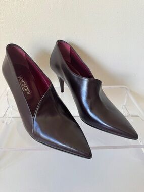 Versani Italy Brown Leather Pointed Toe New Pumps Size 9B Vero Cuoio